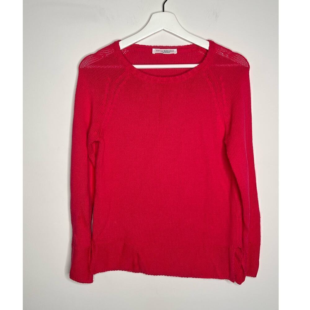 Amina Rubinacci Open Knit Long Sleeve Sweater Cotton Fuchsia Pink Womens Size 38
